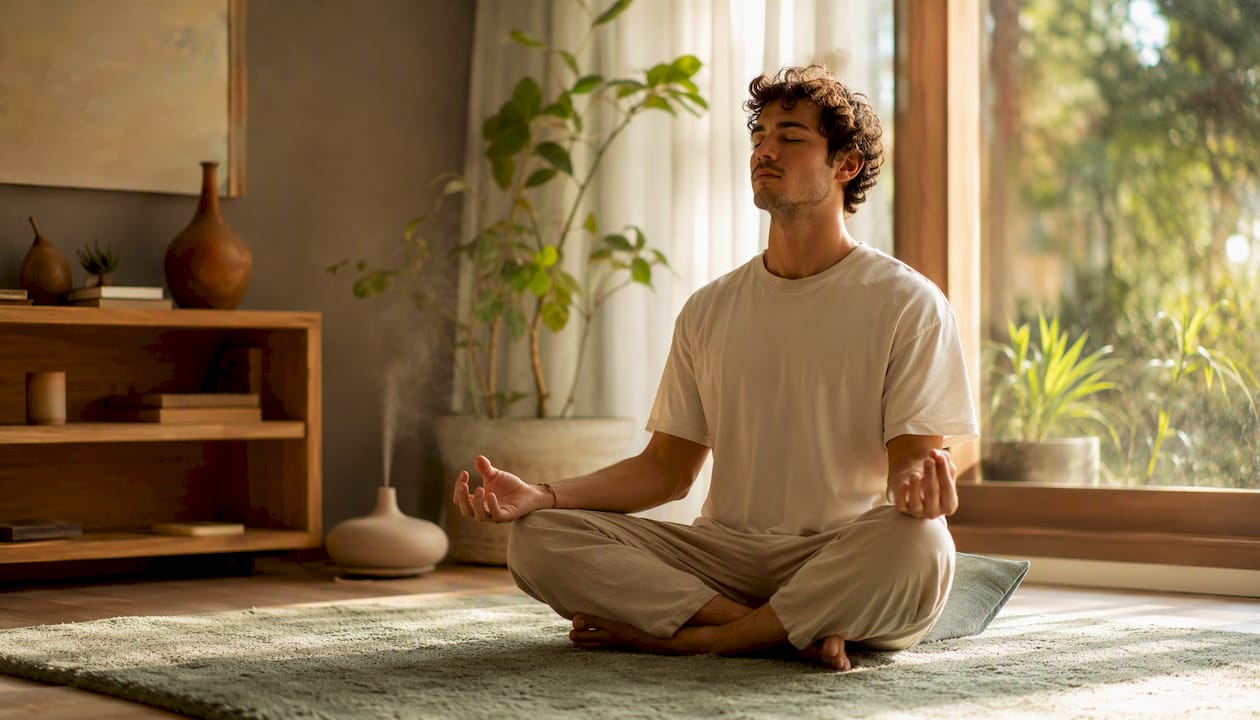 Person doing breathwork meditation indoors