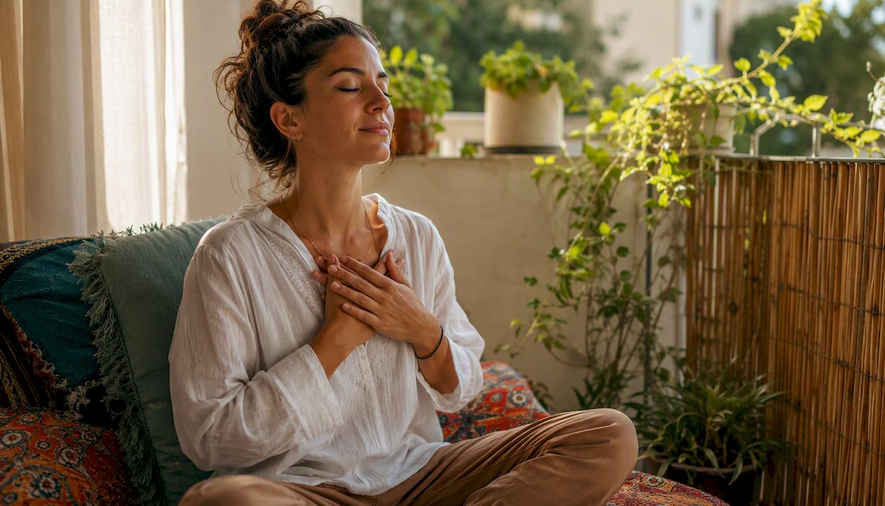 Person meditating after energy session